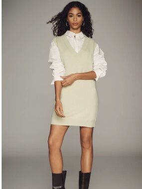 ANTHROPOLOGIE - Sunday in Brooklyn Celery Green Sweater Vest Mini Dress - Size M